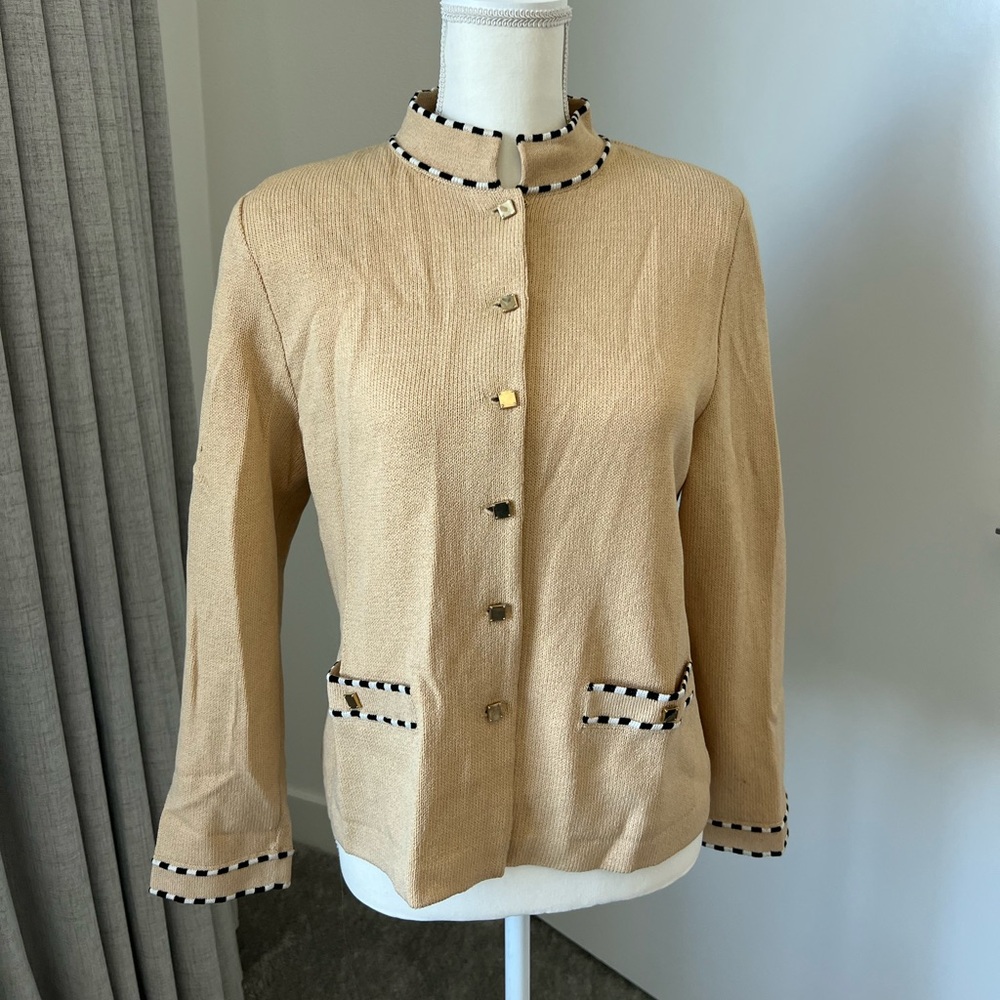 St. John Tan and Black Blazer with Decorative Trim